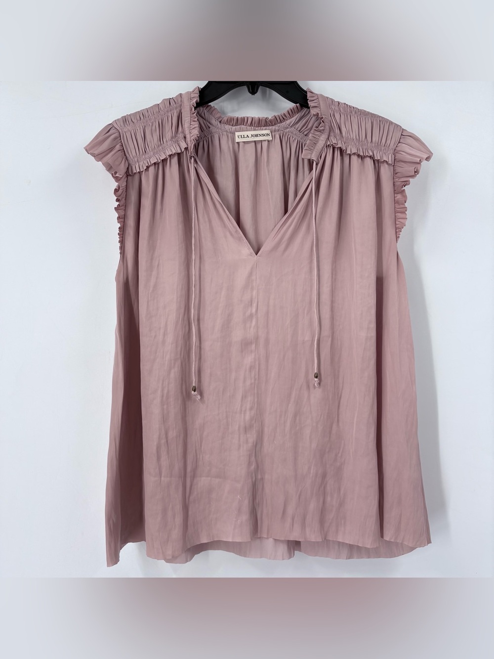 ULLA JOHNSON Pink Stella Plisse Satin Top